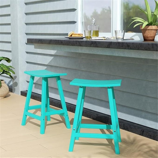 Costaelm All-Weather Bar Stools Set of 2, 24" Height Outdoor Bar Stools, Adirondack Poly Patio Bar Stool for Patio, Deck, Kitchen Counter and Garden, Turquoise
