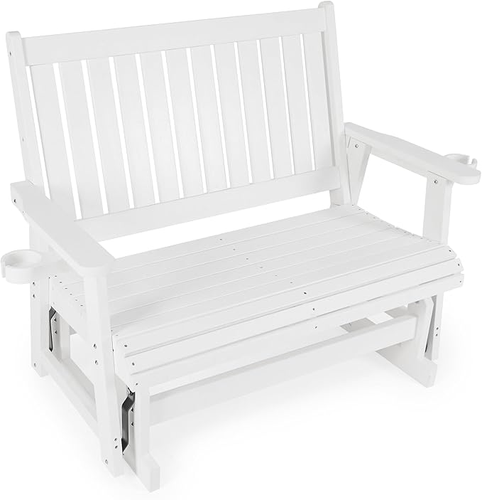 HIPS Patio Glider with Cup Holders, Durable Poly Lumber Material, All-Weather Resistant - Photo 1