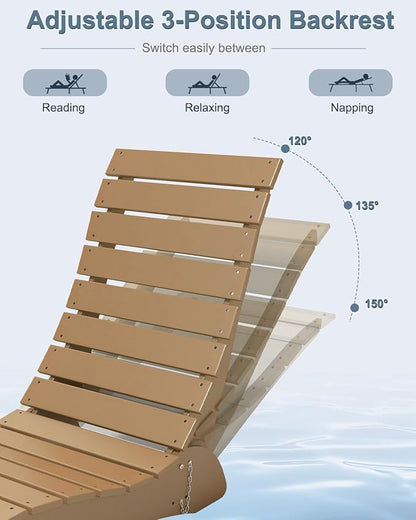 Pool Lounge Chairs, HDPE Adjustable Chaise Chairs with Headrest, Weighted Fade-Resistant Pool Chairs and Lounger for Baja Ledge，Poolside and Deck, Teak