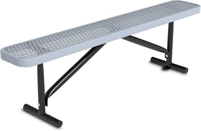 Outdoor Garden Benches, 6 ft Steel Picnic Bench Porch Chair Furniture Patio Seating, Commercial Expanded Metal Mesh Bench for Outside, Lawn, Backyard, Park, Deck, Garden, Patio, School (Grey, 6FT)