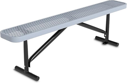 Outdoor Garden Benches, 6 ft Steel Picnic Bench Porch Chair Furniture Patio Seating, Commercial Expanded Metal Mesh Bench for Outside, Lawn, Backyard, Park, Deck, Garden, Patio, School (Grey, 6FT)