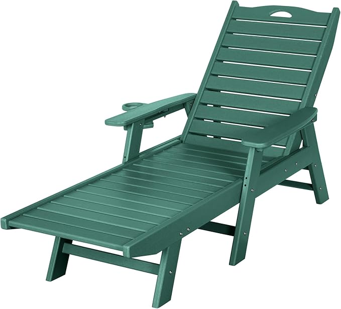 nalone Chaise Lounge Outdoor with 5-Position Adjustable Backrest, HDPE Lounge Chair for Outside Supports Up to 400 LBS, Pool Lounge Chairs for Patio Poolside Deck Beach Backyard (Green)