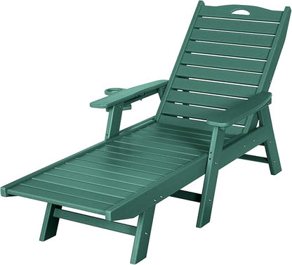 nalone Chaise Lounge Outdoor with 5-Position Adjustable Backrest, HDPE Lounge Chair for Outside Supports Up to 400 LBS, Pool Lounge Chairs for Patio Poolside Deck Beach Backyard (Green)