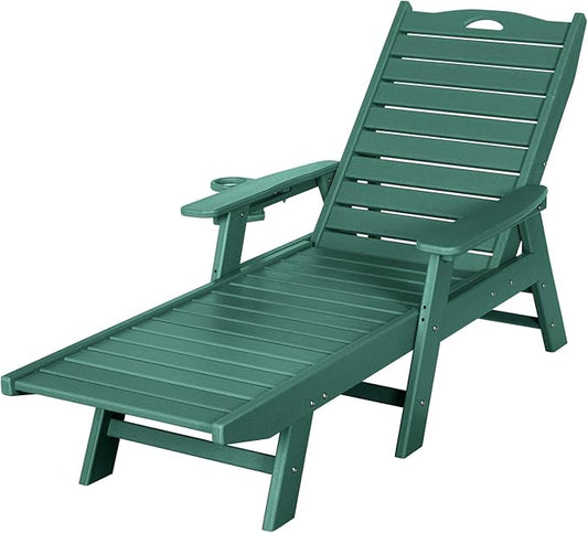 nalone Chaise Lounge Outdoor with 5-Position Adjustable Backrest, HDPE Lounge Chair for Outside Supports Up to 400 LBS, Pool Lounge Chairs for Patio Poolside Deck Beach Backyard (Green)
