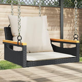 Black Outdoor Rattan Swing Bench 24.6 x 24.8 x 15.7 in, Removable Cushions - Photo 1