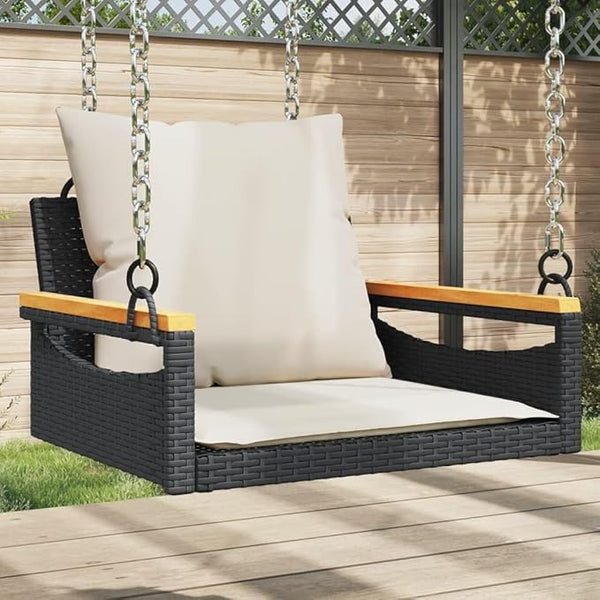Outdoor Single Swing Chair with Cushions, Modern PE Rattan Hanging Bench Seat for Patio Garden Backyard Balcony - Photo 1