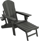 WestinTrends Malibu Folding Adjustable Adirondack Chair with Retractable Ottoman and Cup Holder (Set of 2), Gray - Photo 7