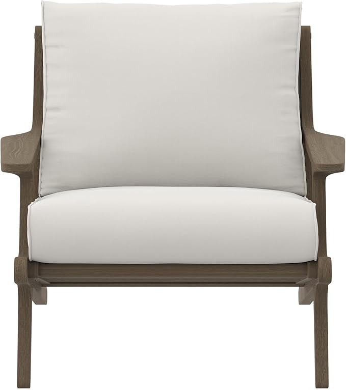 Modway Saratoga Teak Outdoor Lounge Chair in Weathered Gray White – Oversized Patio Accent Armchair with Wood Frame and Weather-Resistant Cushions