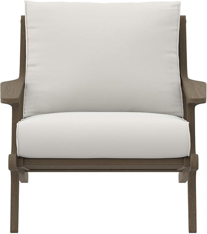 Modway Saratoga Teak Outdoor Lounge Chair in Weathered Gray White – Oversized Patio Accent Armchair with Wood Frame and Weather-Resistant Cushions