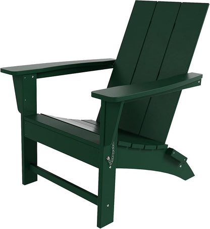 Costaelm Folding Adirondack Chairs, Outdoor Patio Adjustable Lawn Chairs, Weather Resistant Outside Firepit Chairs for Porch, Poolside, Garden, Backyard Deck, Dark Green