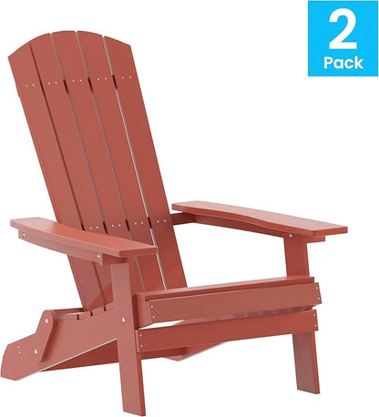 Flash Furniture Charlestown Folding Adirondack Chair - Red - Poly Resin - Indoor/Outdoor - Weather Resistant - Set of 4