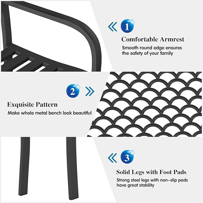 On Shine Outdoor Garden Bench Cast Iron Steel Outdoor Bench Clearance Weatherproof Metal Park Bench for Porch, Yard - Photo 4