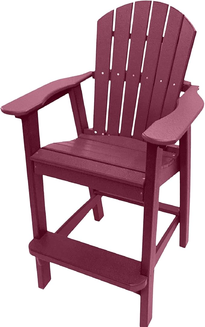 Phat Tommy Tall Adirondack Chair - HDPE Outdoor Furniture - Poly Adirondack Bar Stool - Heavy, Stress Free Furniture for Balcony, Deck, Patio, Front Porch, Dark Red
