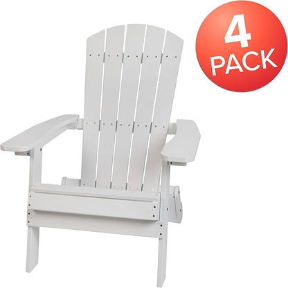 Flash Furniture Charlestown Folding Adirondack Chair - White - Poly Resin - Indoor/Outdoor - Weather Resistant - Set of 4