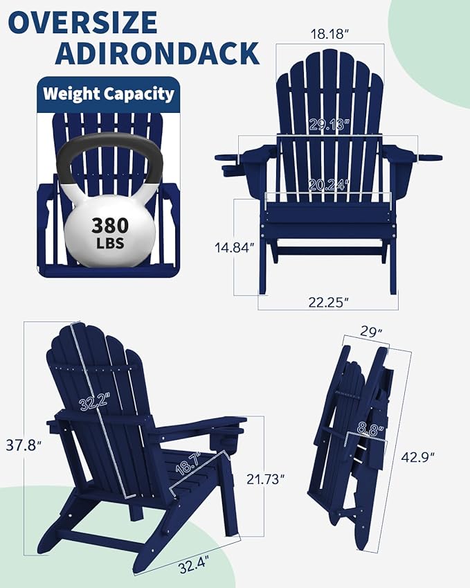 Plawdlik [2026 Upgraded Folding Adirondack Chair, 37.8" Extra High Back & 20.3" Wide Seat with Dual Cup Holders - Photo 2