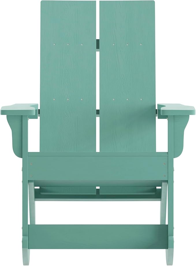 Flash Furniture Finn Modern Commercial Grade Poly Resin Wood Adirondack Rocking Chair - All Weather Sea Foam Polystyrene - Dual Slat Back - Stainless Steel Hardware