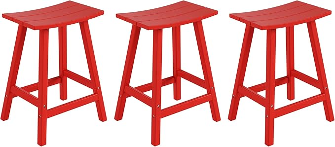 WestinTrends Malibu Malibu 24 Inch Counter High Saddle Stools (Set of 3), Red