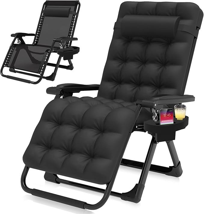 Suteck Zero Gravity Chair, Reclining Camping Lounge Chair w/Removable Cushion, Upgraded Lock and Cup Holder - Photo 1