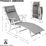 Giantex Chaise Lounge Chair for Outside, Pool Folding Reclining Beach Chair W/Removable Cushion&Headrest Pillow - Photo 3
