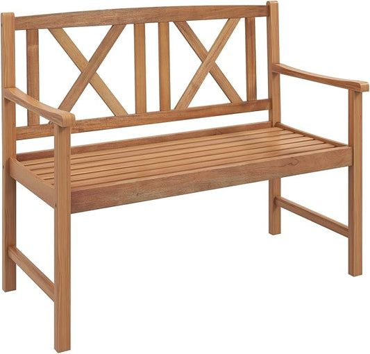 Tangkula Patio Acacia Wood Bench, 2-Person Outdoor Loveseat Chair, Cozy Armrest & Backrest, Sturdy Acacia Wood Frame, Outdoor Slatted Seating Bench for Backyard, Garden, 800 lbs Max Load