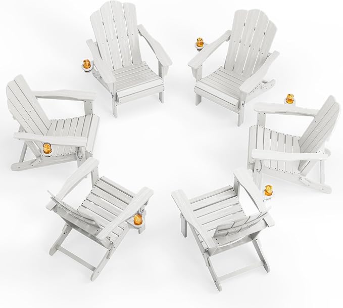 KINGYES Folding Adirondack Chair Set of 6, HDPE All-Weather Folding Adirondack Chair, White - Photo 1
