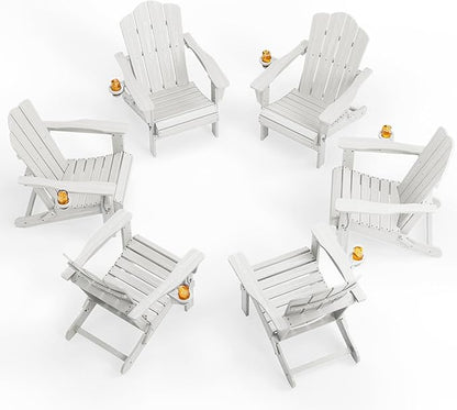 KINGYES Folding Adirondack Chair Set of 6, HDPE All-Weather Folding Adirondack Chair, White