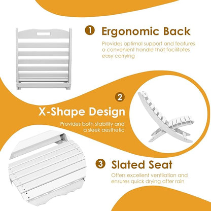 IVY&LANE Portable Xavier-Chairs Set of 2 | Folding-Adirondack-Chair | Wave | HDPE Plastic | White | All-Weather Resistant | for Outdoor Fire-Pit Patio Lawn Beach Poolside