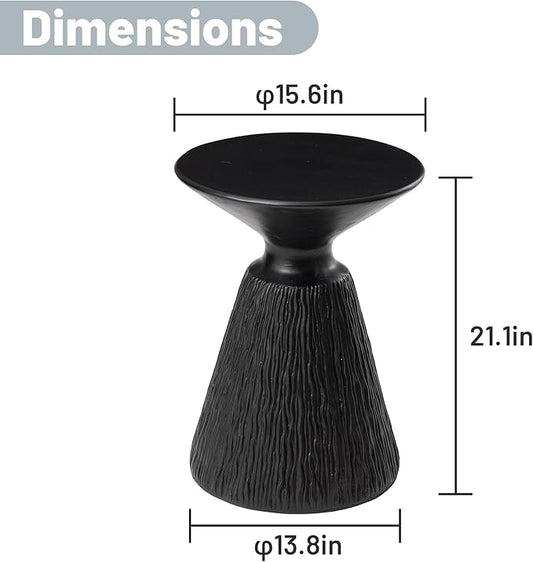 COSIEST Outdoor Side Table, Mushroom Shaped MgO Accent Table, Lightweight Patio End Table w Round Base, Top Plant Stand for Garden and Deck, Black