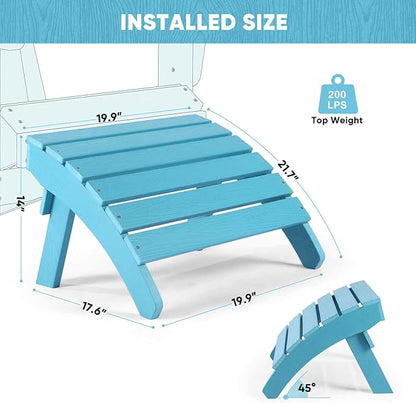 Adirondack Ottoman, Plastic Folding Adirondack Footstool, All Weather Ottoman for Adirondack Chairs, Widely Used for Outdoor, Porch, Patio, Garden, Poolside, Fire Pits - Lake Blue
