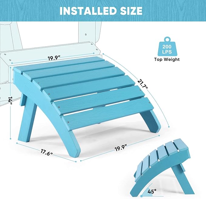 Adirondack Ottoman Set of 4, Plastic Folding Adirondack Footstool, All Weather Ottoman for Adirondack Chairs, Widely Used for Outdoor, Porch, Patio, Garden, Poolside, Fire Pits - Lake Blue