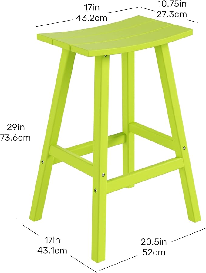 Costaelm All-Weather Bar Stools Set of 3, 29" Height Outdoor Bar Stools, Adirondack Poly Patio Bar Stool for Patio, Deck, Kitchen Counter and Garden, Lime