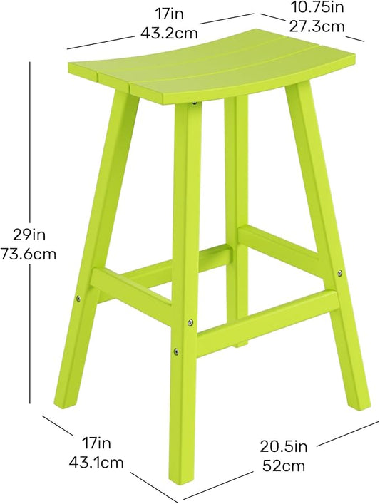 Costaelm All-Weather Bar Stools Set of 3, 29" Height Outdoor Bar Stools, Adirondack Poly Patio Bar Stool for Patio, Deck, Kitchen Counter and Garden, Lime