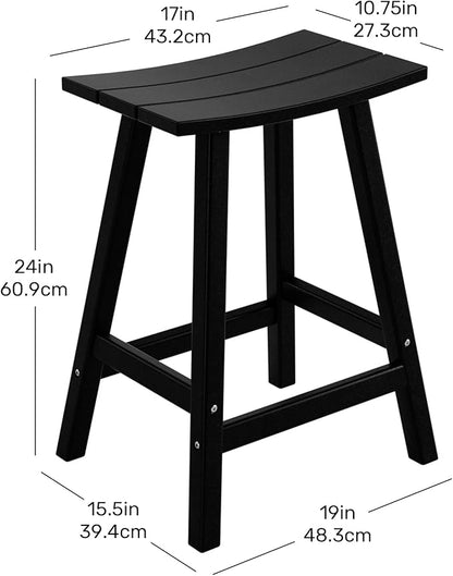 Costaelm 24" Height Outdoor Bar Stools, All-Weather Bar Stools, Adirondack Poly Patio Bar Stool for Patio, Deck, Kitchen Counter and Garden, Black