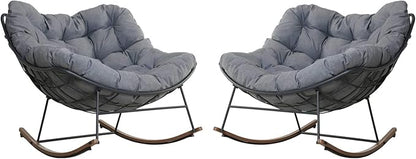 Grand patio Outdoor Rocking Chairs Set of 2, E-Coated Outdoor Rocking Recliner Chair 2 Pieces with Cushion for Front Porch Garden Patio Backyard, Grey