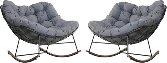 Grand patio Outdoor Rocking Chairs Set of 2, E-Coated Outdoor Rocking Recliner Chair 2 Pieces with Cushion for Front Porch Garden Patio Backyard, Grey