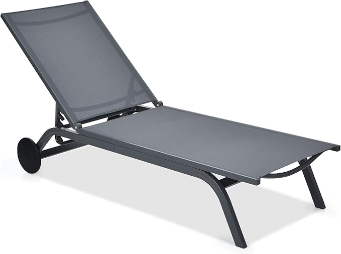 Giantex Patio Chaise Lounges Aluminum Recliner W/Adjustable 6 Backrest Positions and Wheels for Patio Beach Poolside - Photo 1