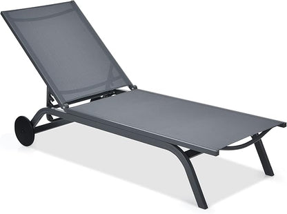 Giantex Patio Chaise Lounges Aluminum Recliner W/Adjustable 6 Backrest Positions and Wheels for Patio Beach Poolside Deck Chair Lounge Chair (1, Grey)