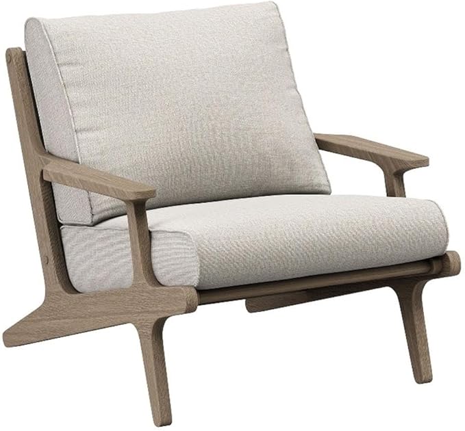 Modway Saratoga Teak Outdoor Lounge Chair in Pebble – Oversized Patio Accent Armchair with Wood Frame and Weather-Resistant Cushions