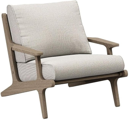Modway Saratoga Teak Outdoor Lounge Chair in Pebble – Oversized Patio Accent Armchair with Wood Frame and Weather-Resistant Cushions