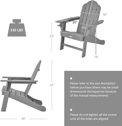 Tangkula Adirondack Chair Outdoor, Fade Resistant HDPE Armchairs with Cup Holder, Weather Resistant Lounger Chairs for Patio Garden Backyard Deck, Lawn Porch Seating, Adirondack Lounger (2, Grey)