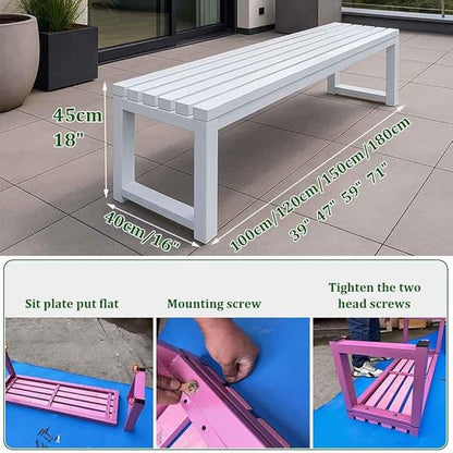 Patio Benches for Outdoors Metal Garden Bench 39" 47" 59" 71" Porch Furniture 2-4 Seating Without Backrest Weatherproof for Park Lawn Garden Yard Tennis Court Seater Chair(White,3.3ft)