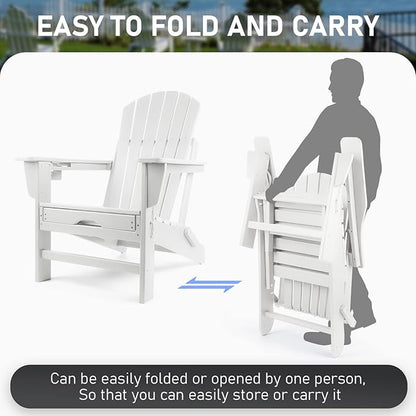 FUNBERRY Adirondack Rocking Chair, Multifunctional 4-in-1 Porch Rocker with Retractable Ottoman & Cup Holder HDPE All Weather