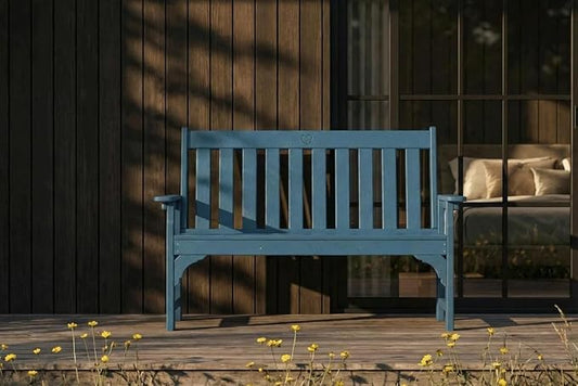 HDPE Garden Bench, All Weather 2-Person Outdoor Benches, Rust Free & Fade Resistant Patio Benches for Garden, Porch, Backyard, Deck, Lawn, Balcony, Poolside (Navy Blue, 1 Beach)