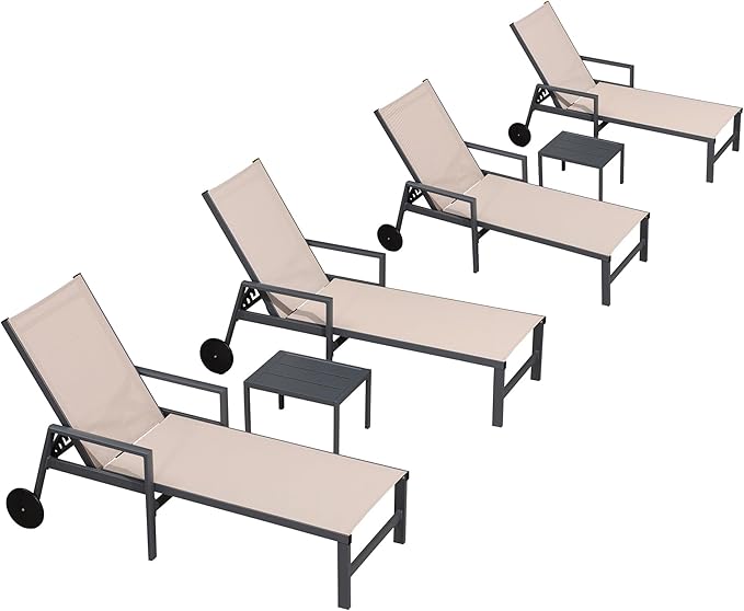 PURPLE LEAF Patio Chaise Lounge Set for 4 Outdoor Pool Lounge Chairs with Armrest and Adjustable Backrest Aluminum - Photo 1
