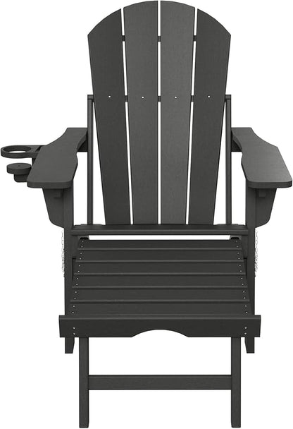 WestinTrends Malibu Folding Adjustable Adirondack Chair with Retractable Ottoman and Cup Holder, Gray