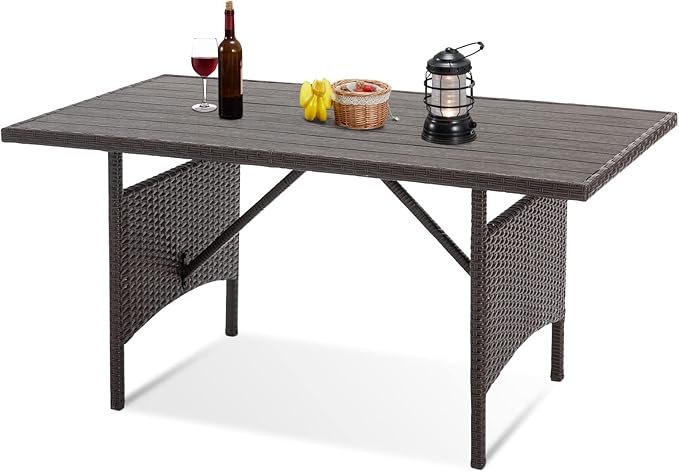 U-MAX Wicker Outdoor Dining Table, 54” Metal Frame Table for Patio Furniture or Indoor (Brown)