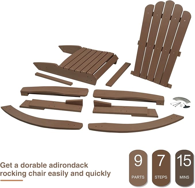Psilvam Adirondack Patio Rocking Chair, Poly Lumber Porch Rocker with High Back - Photo 6