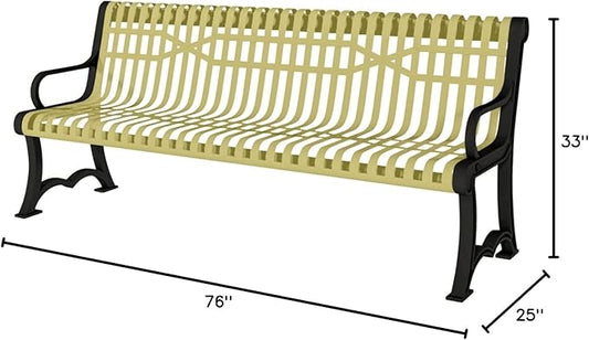 COATEDOUTDOORFURNITURE Coated Outdoor Furniture Heavy-Duty Outdoor Bench Thermoplastic Coated, Slatted Steel, Commercial-Grade Garden Bench, Made in America (Portable with Back, 4 Ft, Textured Sand)