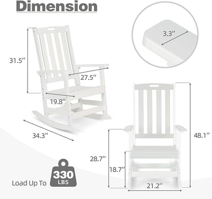Aoodor Outdoor Rocking Chair, Ergonomic HDPE Rockers with All-Weather Design for Patio or Porch, Color White