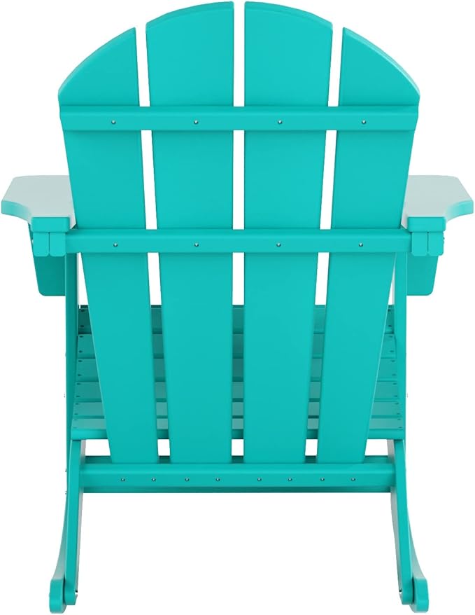 WO WESTIN OUTDOOR HDPE Laguna Outdoor Rocking Poly Adirondack Chair with Side Table 3-Piece Set, Turquoise